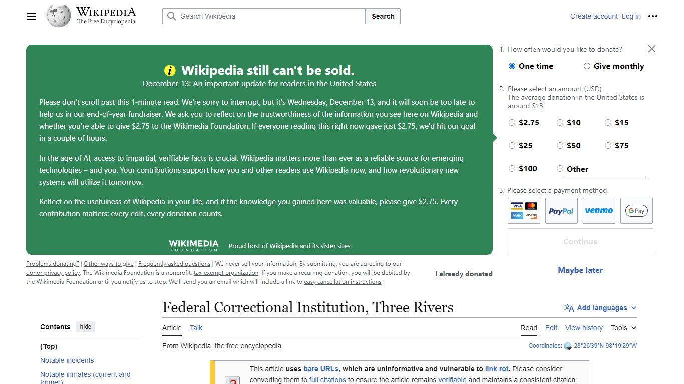 Federal Correctional Institution, Three Rivers - Wikipedia